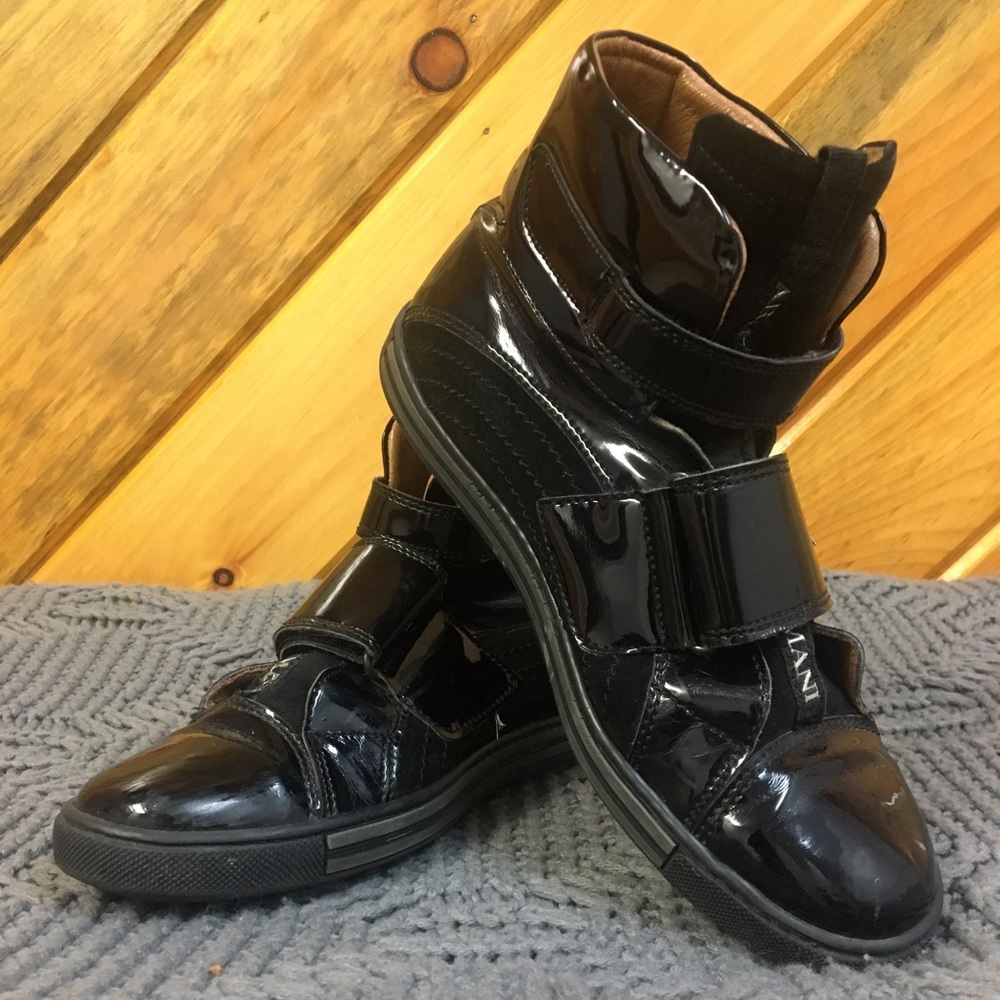 Armani black leather high tops